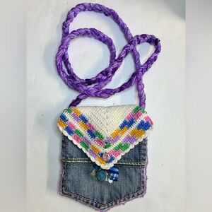 Handmade Upcycled Denim Crossbody Purse, Bling, Woven Strap
